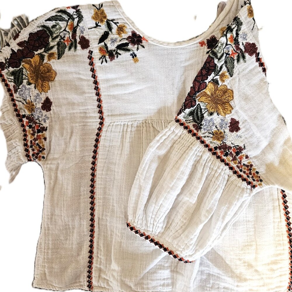 Zara Trafaluc Collection Embroidered Peasant Blouse